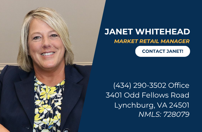 Janet Whitehead, Market Retail Manager, with contact info on blue panel beside a grey wall.