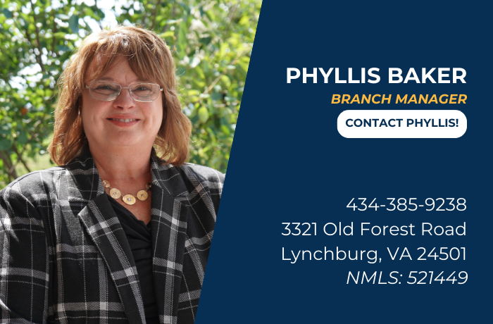 Phyllis Baker
Old Forest Road Branch Manager
Click to contact Phyllis
434-385-9238
