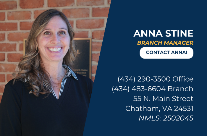 Contact card for Anna Stine, Chatham Branch Manager. 