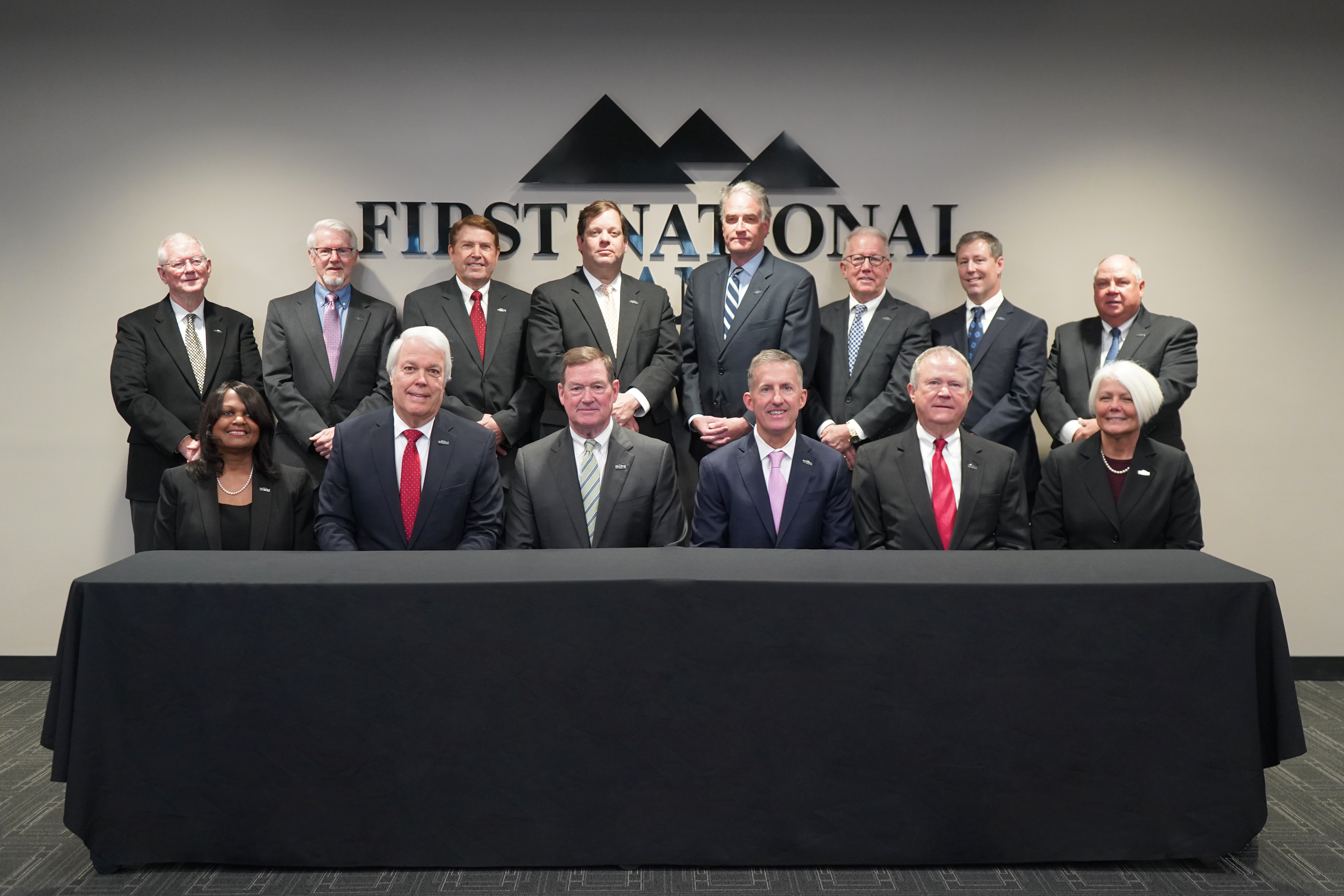 A photo of First National Bank's Board of Directors. 