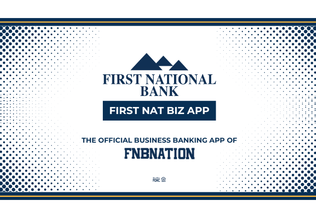 A photo showcasing the logo of the First Nat Biz App.