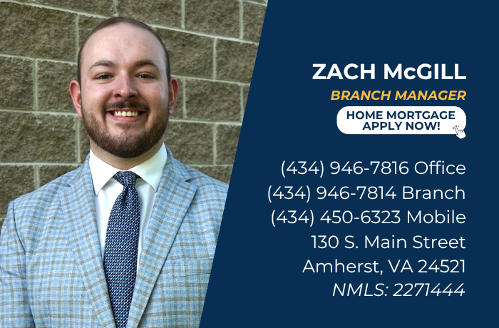 Contact card for Zach McGill, Branch Manager, including phone numbers and branch address.