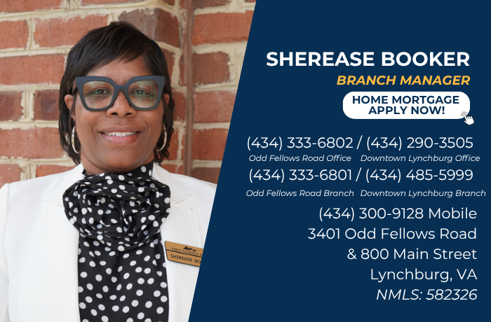 Contact card for Sherease Booker, Branch Manager, including phone numbers and branch address.
