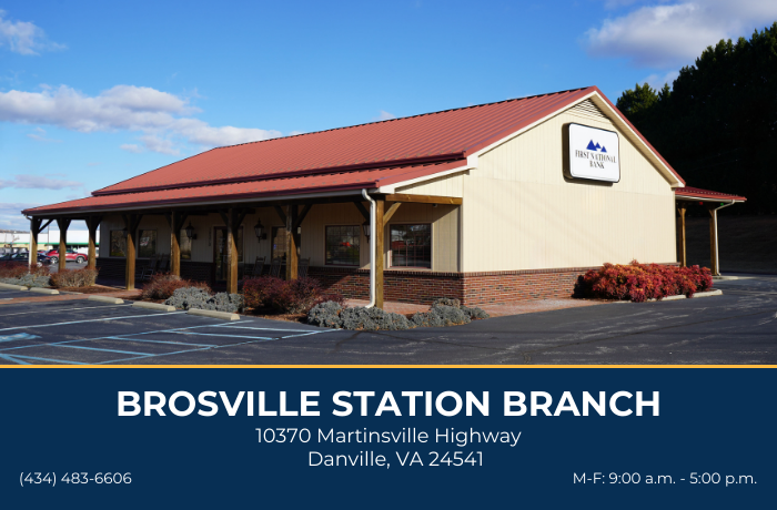 Contact card for First National's Brosville Station Branch.