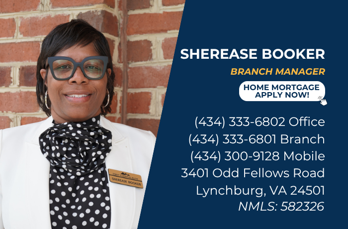 Contact card for Sherease Booker, Branch Manager, including phone numbers and branch address.